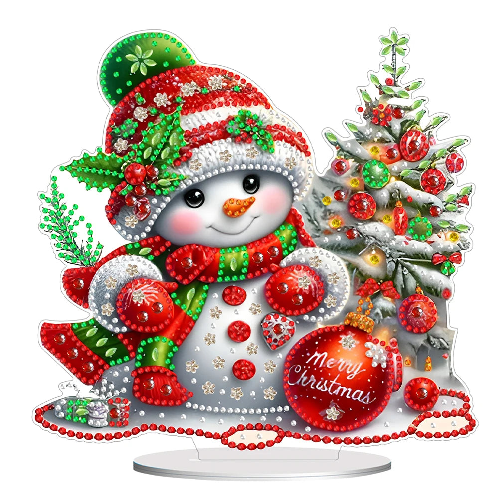 Christmas Snowman Diamond Painting Tabletop Ornaments Kit 5D DIY Diamond Art Tabletop Decorations for Home Office Desktop Decor