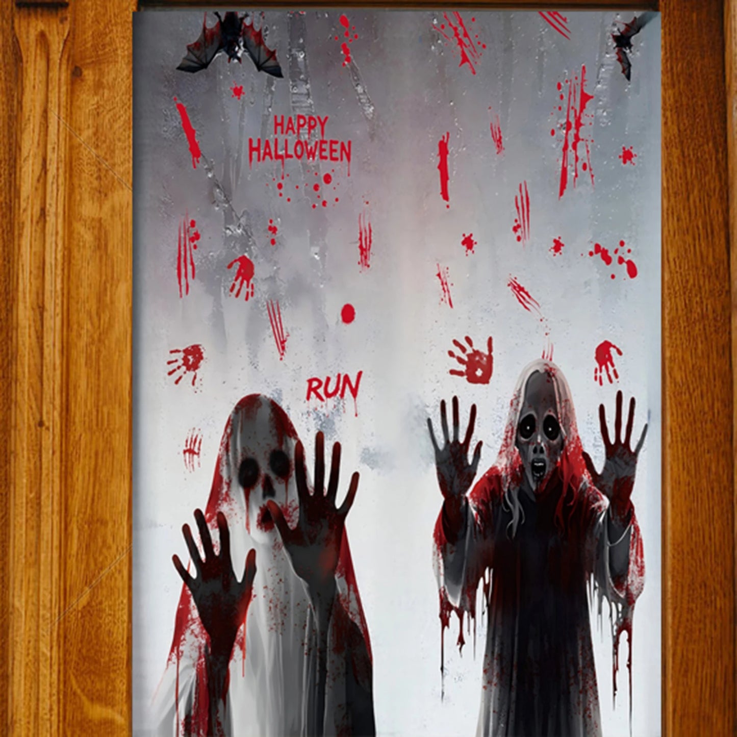 Halloween Party Supplies 4Pcs Spooky Window Clings Reusable Scary Ghost and Bat Decals for Home Office Decorations