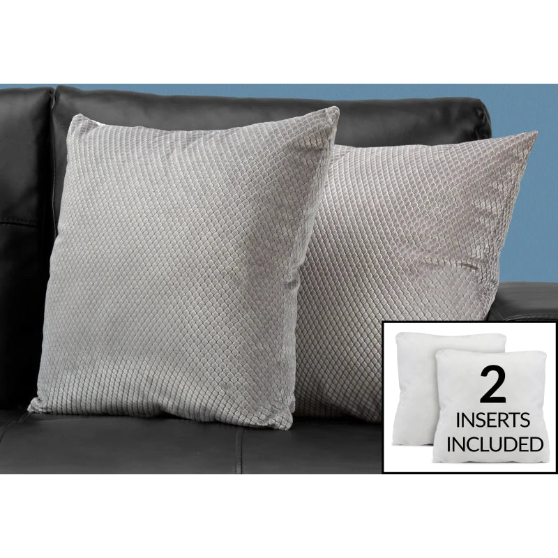 Pillows, Set Of 2, 18 X 18 Square, Insert Included, Decorative Throw, Accent, Sofa, Couch, Bedroom, Grey Hypoallergenic Polyeste