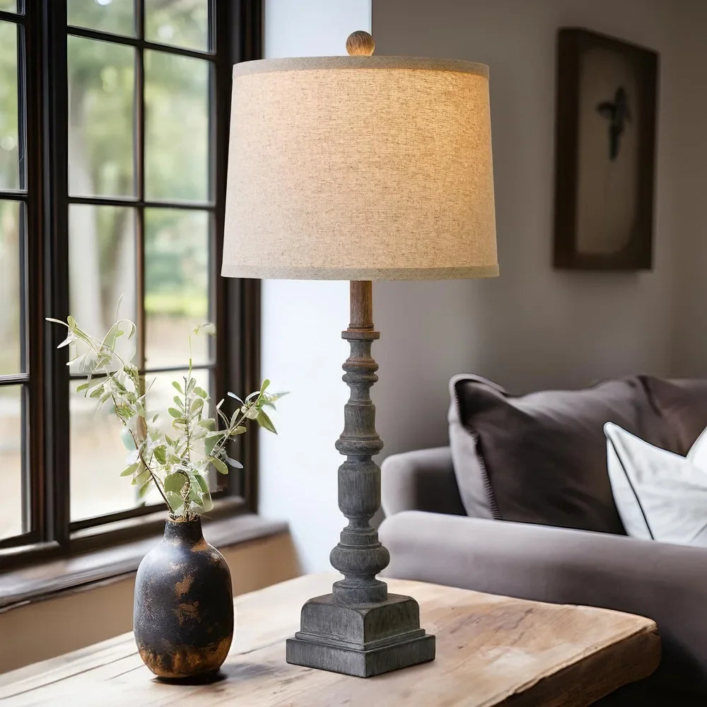 Customizable-Oneach 27.75" Vintage Farmhouse USB A+C Table Lamps Set Of 2 For Living Room Traditional Bedside Lamps For Bedroom