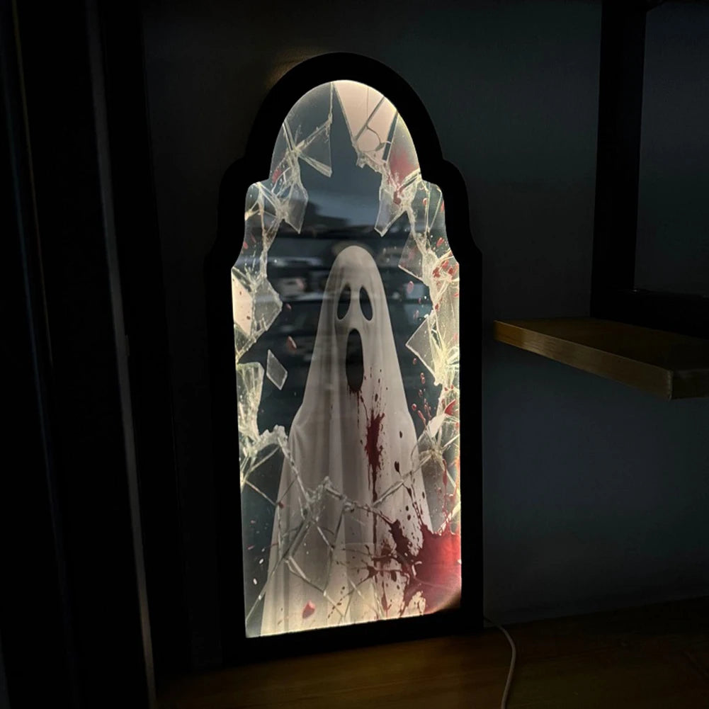 Halloween Ghost Mirror Night Light Cute Halloween Home Accessories Spooky Halloween Hologram Ghost Hallowmas Decor 35/50cm