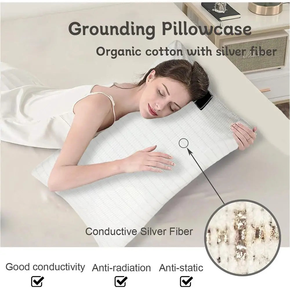 High Quality 95 Cotton and 5 Silver Earthing Pillowcase with Grounding Cord for Body Health Stock