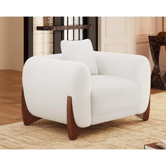 Sherpa Boucle Couch Armchair Single, Modern Sofa Upholstered Deep Chair with Soft Throw Pillow Skin-Friendly Minimalist