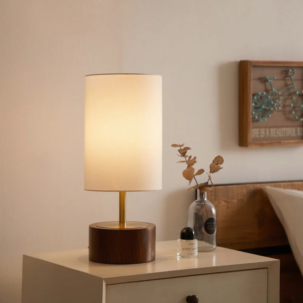 2 Pack Touch Sensor Table Lamp Walnut Brushed Brass Finish Retro Modern Style 16.25 Inch Elegant Lighting Home Decor