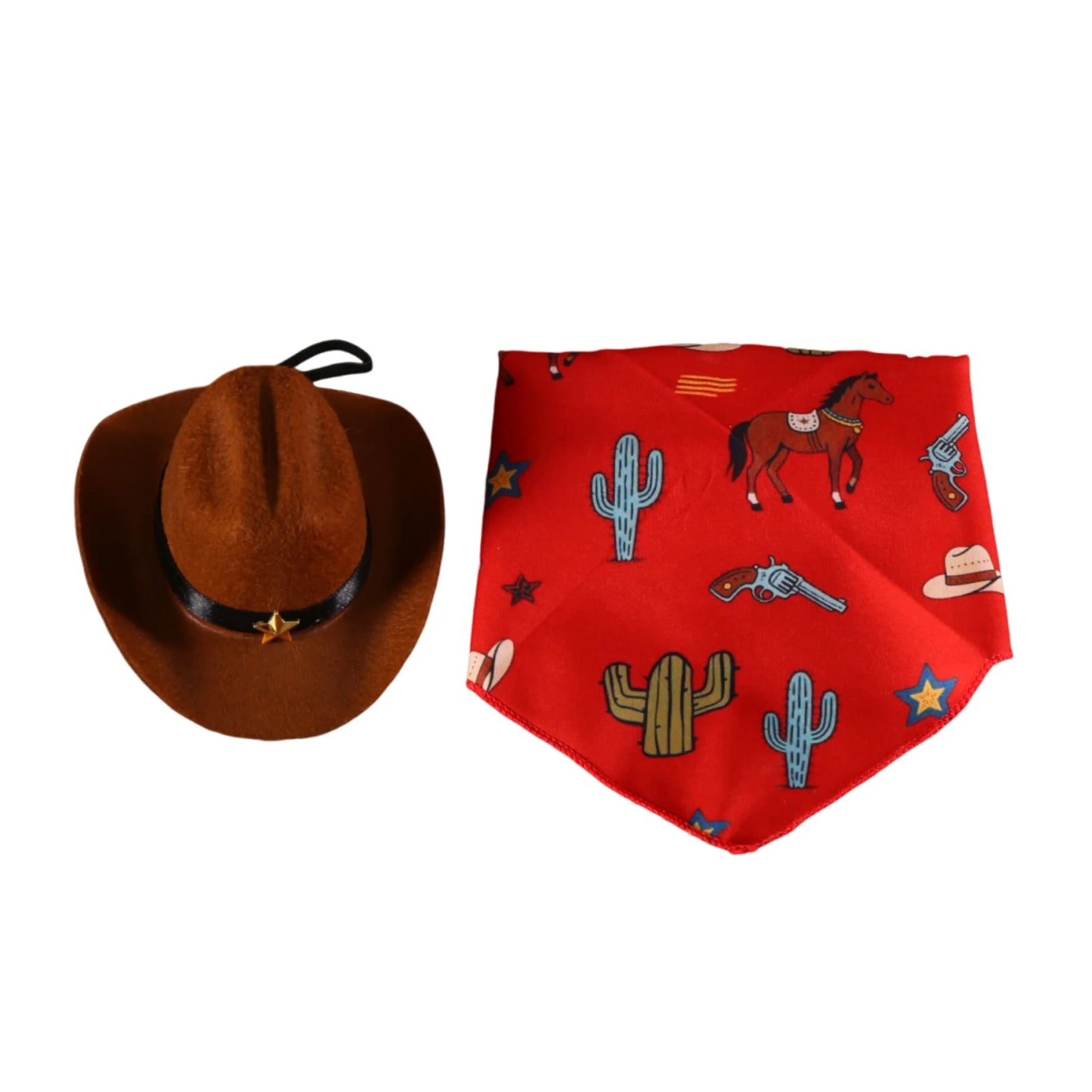 Dog Cowboy Costume Vintage Wild West Hat and Paisley Print Bandana Set Halloween Costume for Small Pets