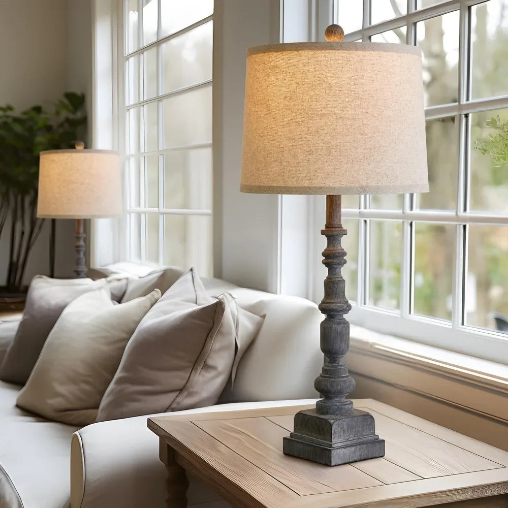 Customizable-Oneach 27.75" Vintage Farmhouse USB A+C Table Lamps Set Of 2 For Living Room Traditional Bedside Lamps For Bedroom