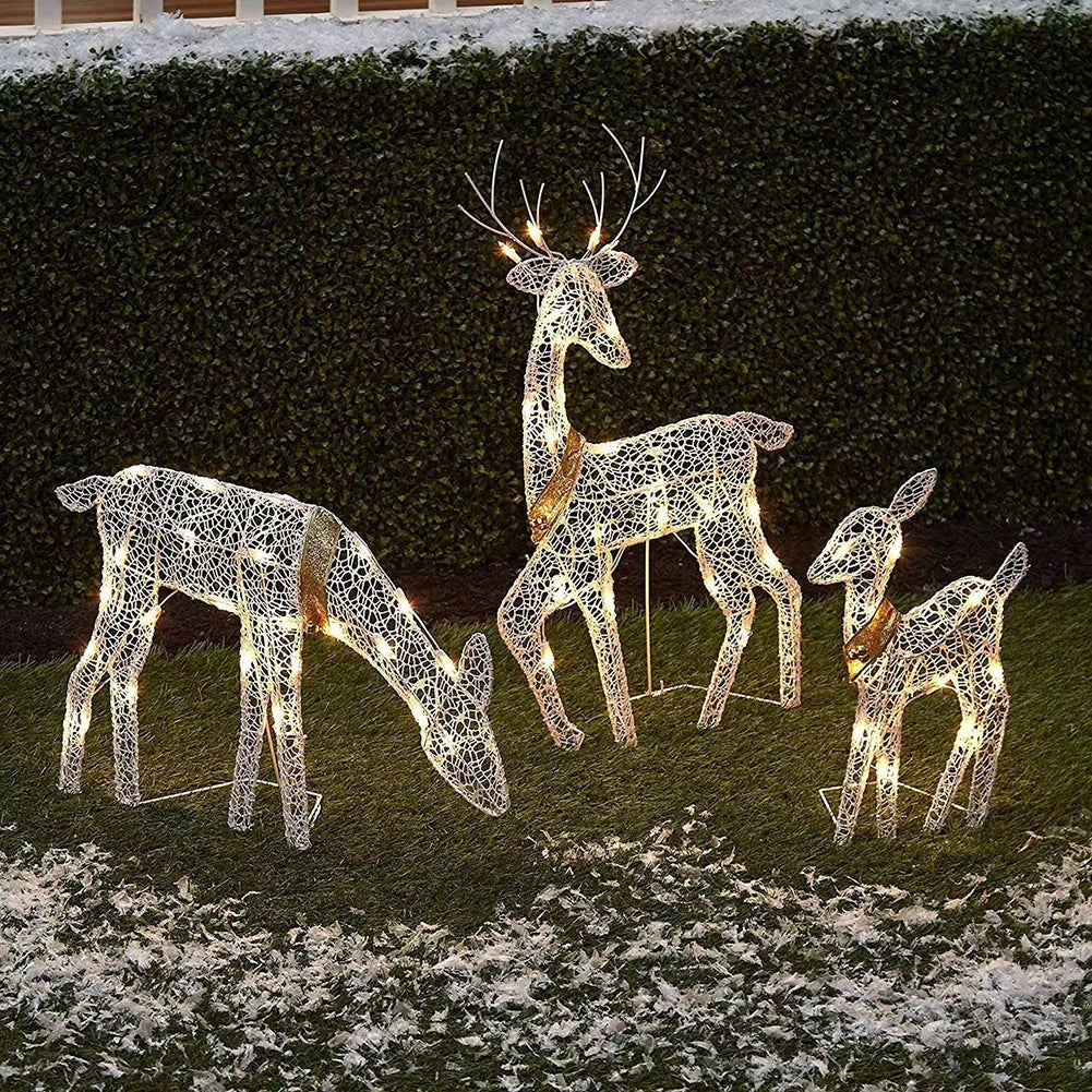 DIY Reindeer Ornaments Battery Powered Iron Art Reindeer Yard Ornament Atmosphere Props Elk Garden Statue Christmas Decorations