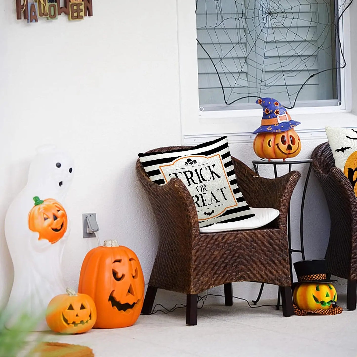 4-Pack Halloween Pillow Covers 18x18 – Trick or Treat Linen Cushion Cases for Sofa & Bed Decor