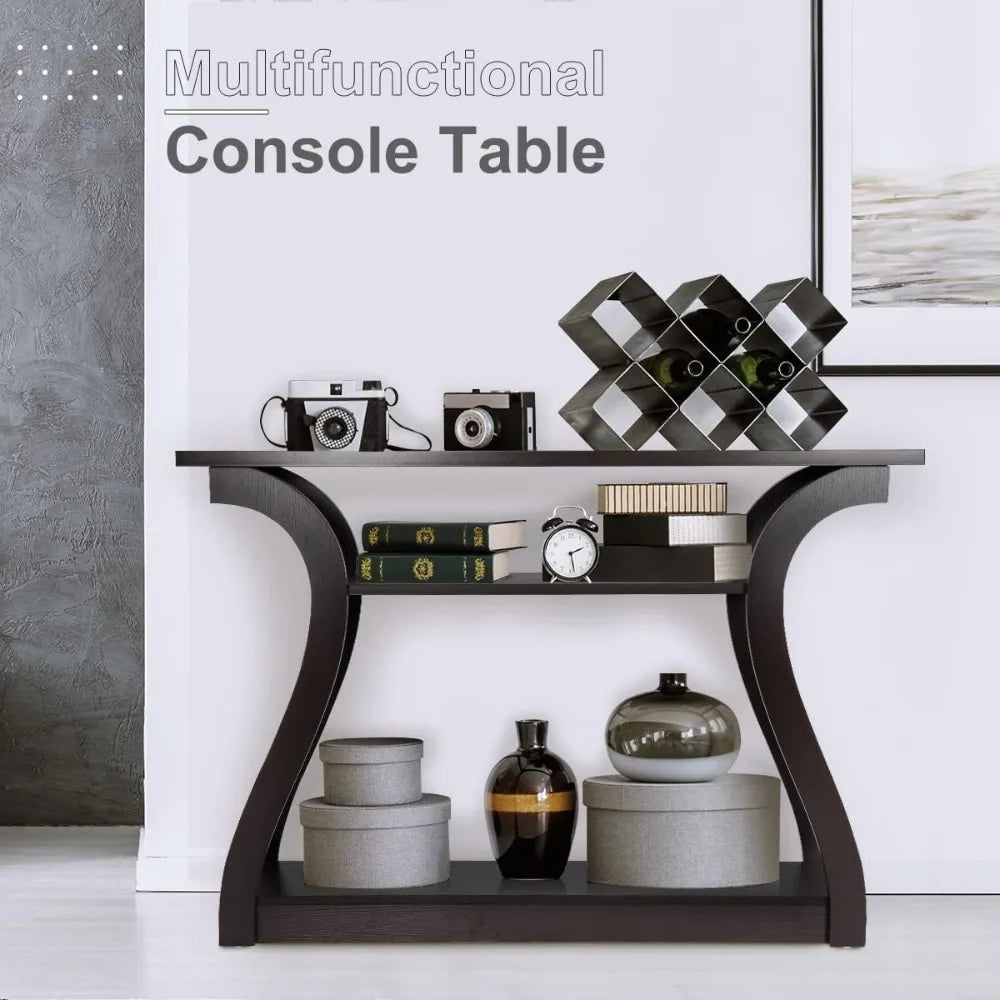 Wood Console Table with Curved Legs and Shelf, 3 Tier Modern Accent Sofa Table for Entryway, Living Room, Hallway, 47 in Wide