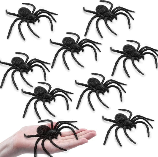 8PCS Halloween Fake Spiders – Large Plastic Spider Decorations for Party, Prank & Home Decoration (3.9 x 3.7 Inch)