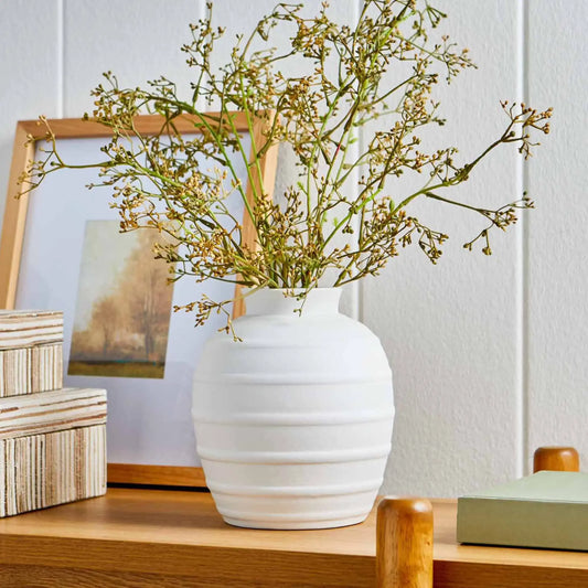 Better Homes & Gardens 8" White Textured Ribbed Ceramic Vase, Elegant Home Decor Accent