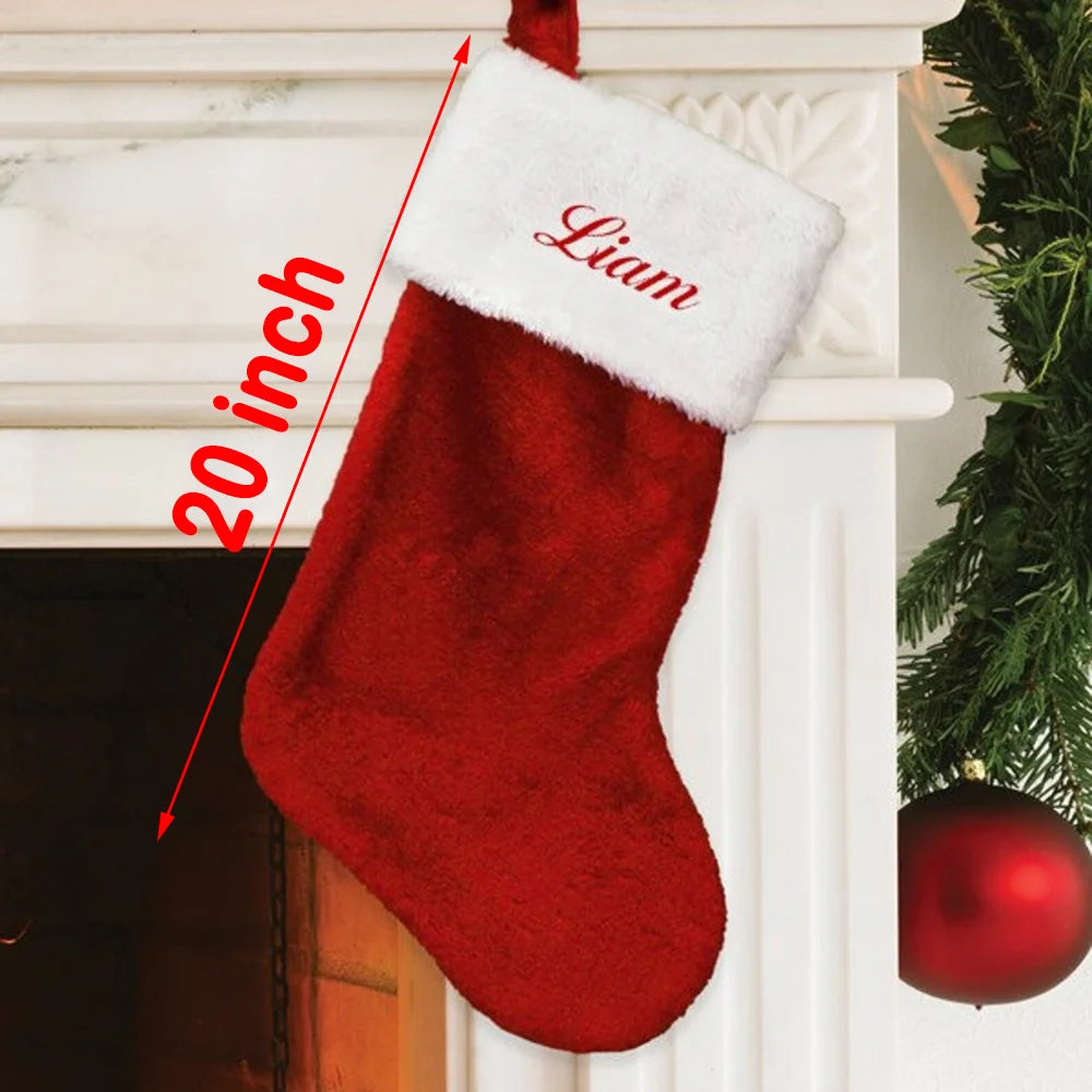 Personalized Plush Christmas Stockings Santa Claus Stuffed Stocking New Year's Fireplace Pendant Winter Holiday Gifts Home Decor