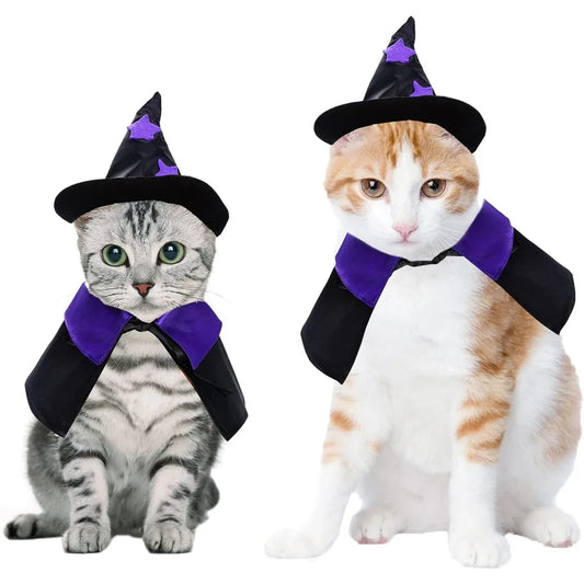 Dxhycc Halloween Pet Costume Cat Wizard Costume Funny Wizard Cat Clothes Cloak and Hat for Small Dogs Outfits