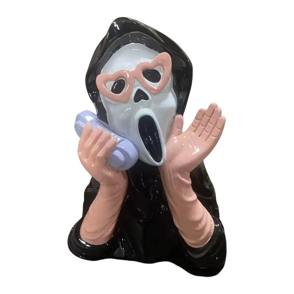 Pink Screaming Face Ghost Figurine Gothic Creative Halloween Resin Ornament Screaming Girl Telephone Ghost Statue Decor