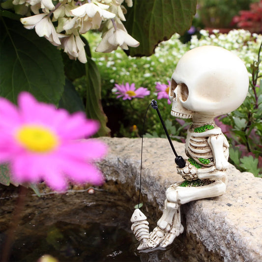 Halloween Skeleton Fishing Figurine Resin Crafts for Home Garden Decor Ghost Festival Indoor Outdoor Ornament