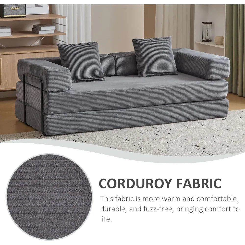 Convertible Sleeper Sofa Bed, Compression Folding Sofa with Pillow, No Assembly Required, Shape Frame, Floor Sofas Lounge Couch