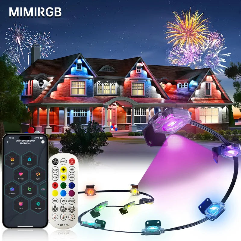 200FT 120 LEDs Permanent Outdoor Eaves Lights Smart RGBIC LED Lights Festival Flashing Lighting Fairy String Holiday Lighting
