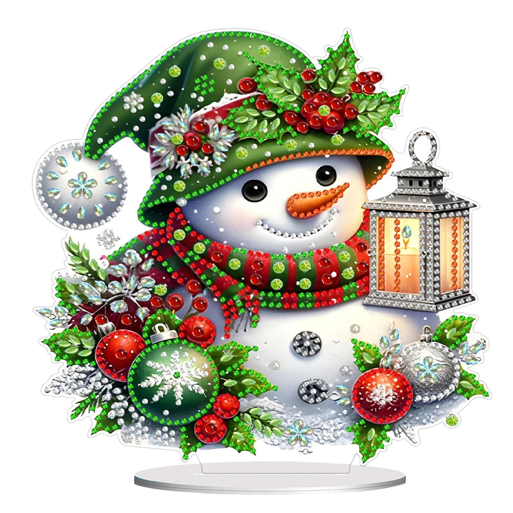 Christmas Snowman Diamond Painting Tabletop Ornaments Kit 5D DIY Diamond Art Tabletop Decorations for Home Office Desktop Decor