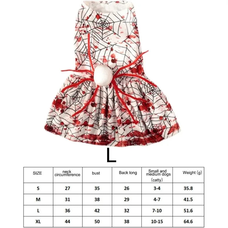 New Style Dog Halloween Party Costume Skeleton Puppy Bloody Dress Spooky Dogs Cats Holiday Skirts Funny Pet Spider Skirt Costume