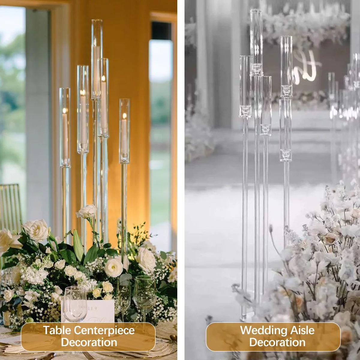 10PCS Acrylic 5 Arm Candelabra Clear Floor Candelabra for Wedding Candlestick Holder for Table Centerpiece Ceremony Party Home