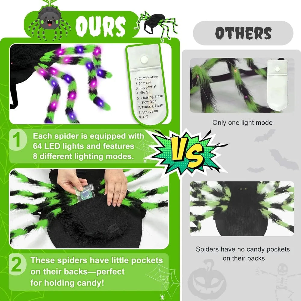 Dog Halloween Costume Large Breed, Furry Dog Spider Costume with 64 LED, Funny Halloween Dogs Costumes for Large Dogs Medium Pet