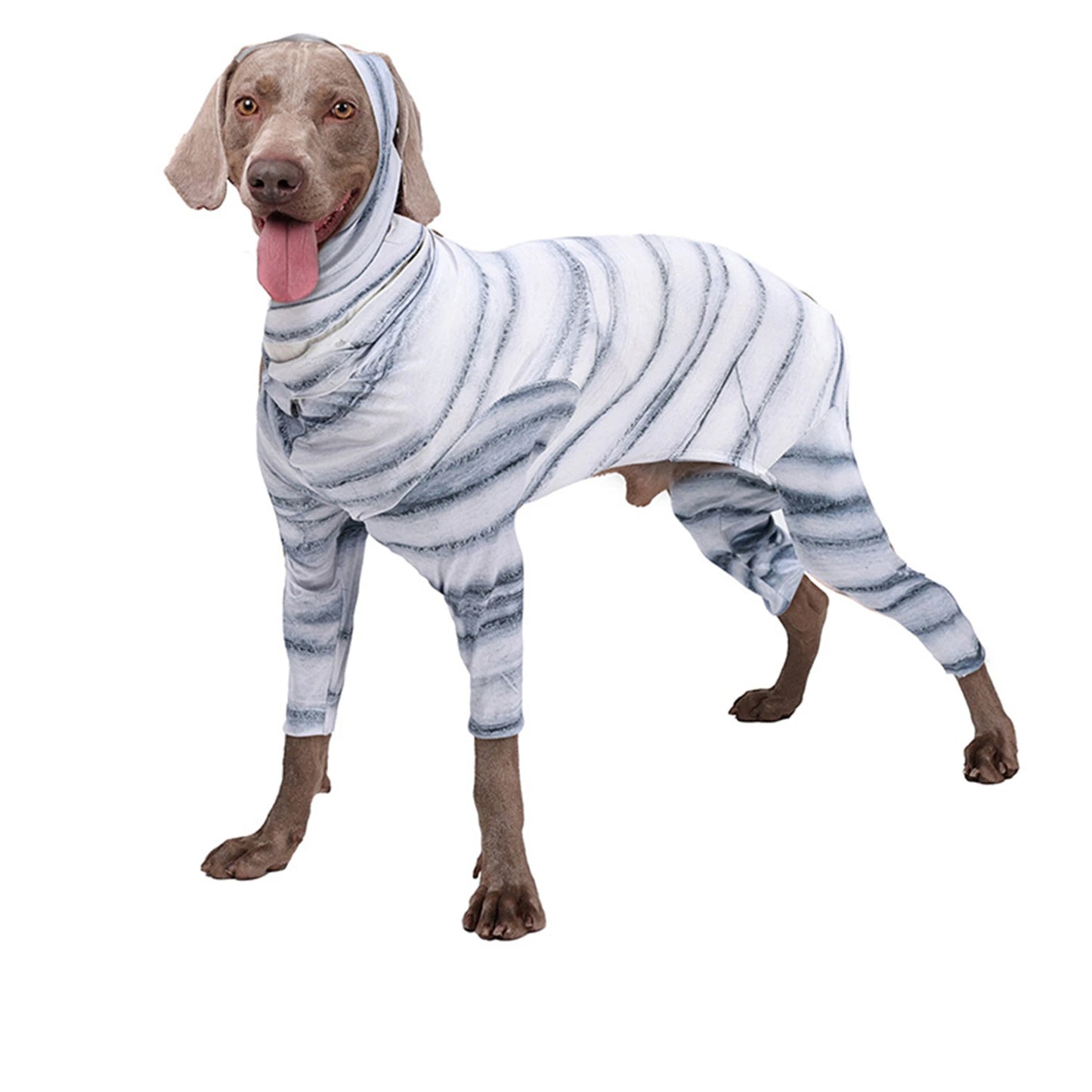Funny Halloween Costume for Dogs and Cats - Striped Mummy Print Jumpsuit for Pet Cosplay Party Outfit Perfect for Decoration