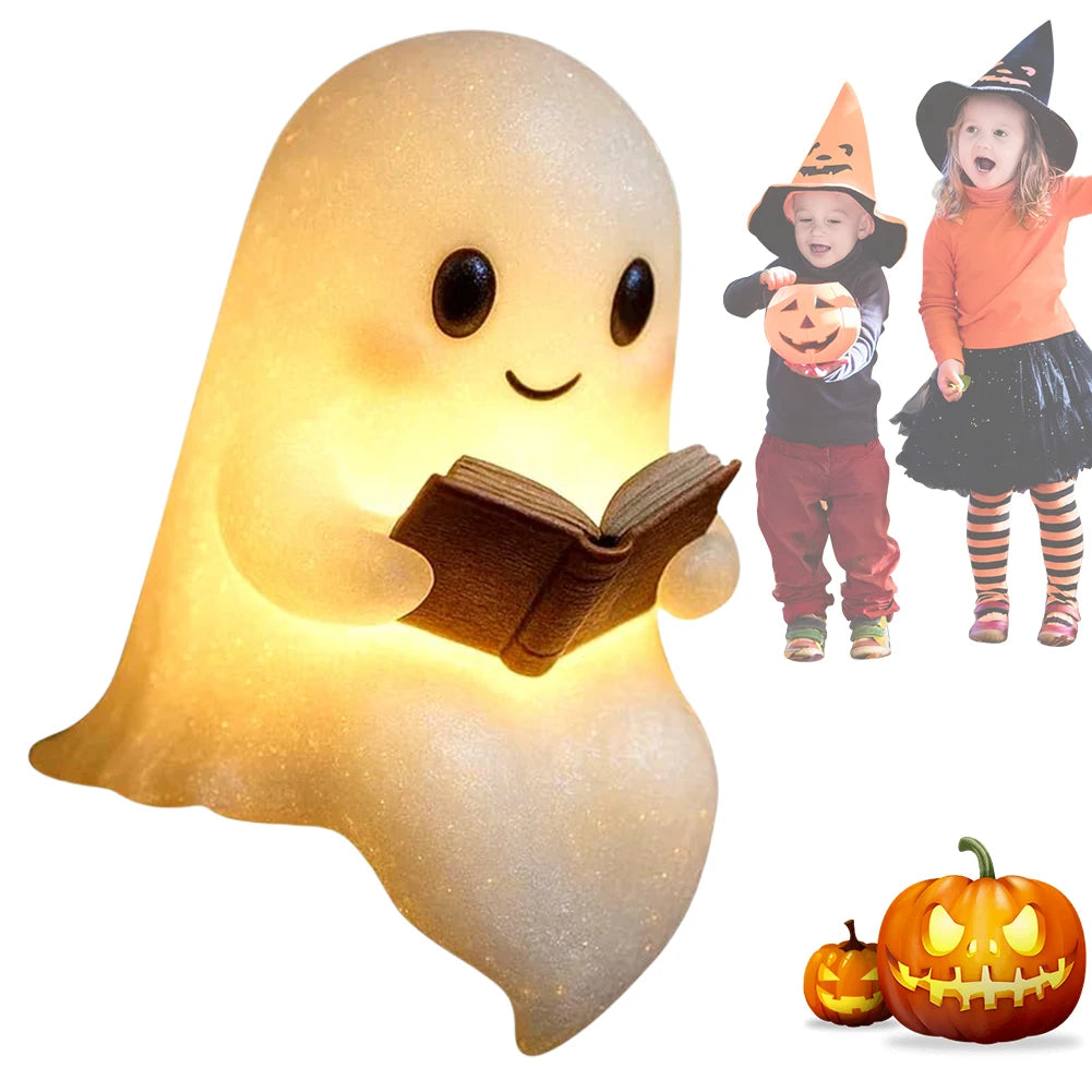 Cute Ghost Reading Lamp LED Sitting Ghost Reading A Book Night Light For Halloween Bathroom Bedside Decor Призрак Ночного Света
