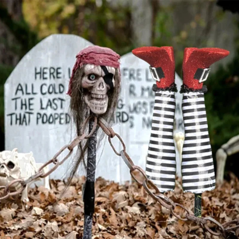 2pcs Halloween Evil Witch Legs Props Upside Down Wizard Feet with Boot Stake Ornament Decoration for Front Yard Lawn 2024