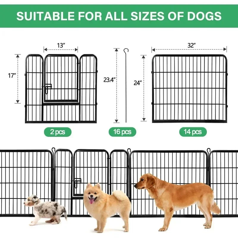 Dog Pen Pet Playpen Kennel Fence Outdoor Indoor Play Yard Puppy Exercise Barrier 31'' W x 24'' H 16 Panels (16 Panels,24 Inches)