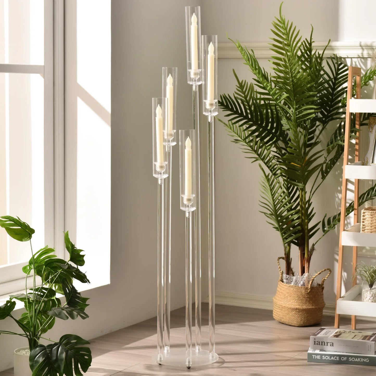 10PCS Acrylic 5 Arm Candelabra Clear Floor Candelabra for Wedding Candlestick Holder for Table Centerpiece Ceremony Party Home
