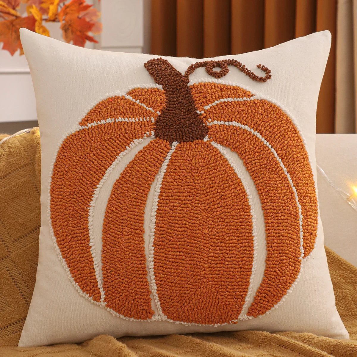 1 PC Tufting Halloween Decoration Throw Pillow Cover Pumpkin Canvas Autumn Thanksgiving Harvest Home Decoration Living Room