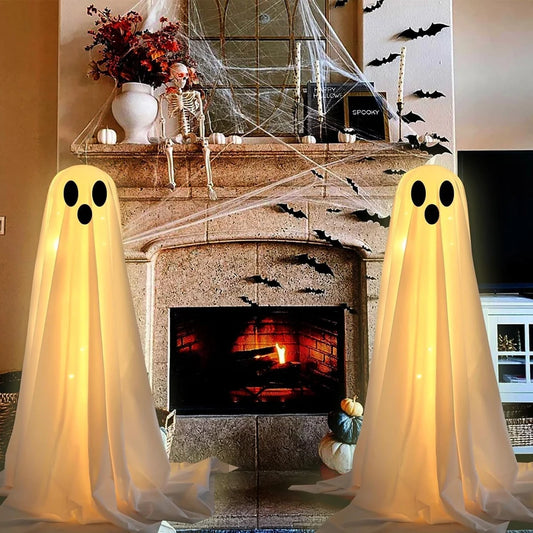 Halloween Ghost Decorations, Outdoor Spooky Ghost with Battery String Lights, Party Decor for Porch Home, Hanging Lantern Gift