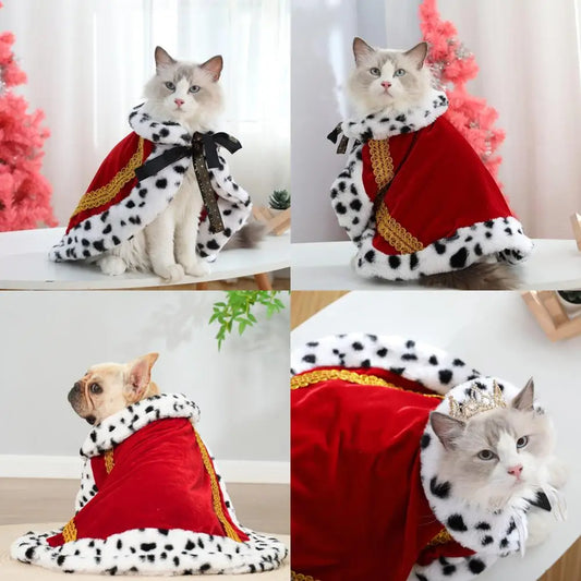 Lovelyshop pet Serial Lux Fur Red Cat Dog Cloak for Halloween Costumes, King Queen Prince and Princess Cosplay-S