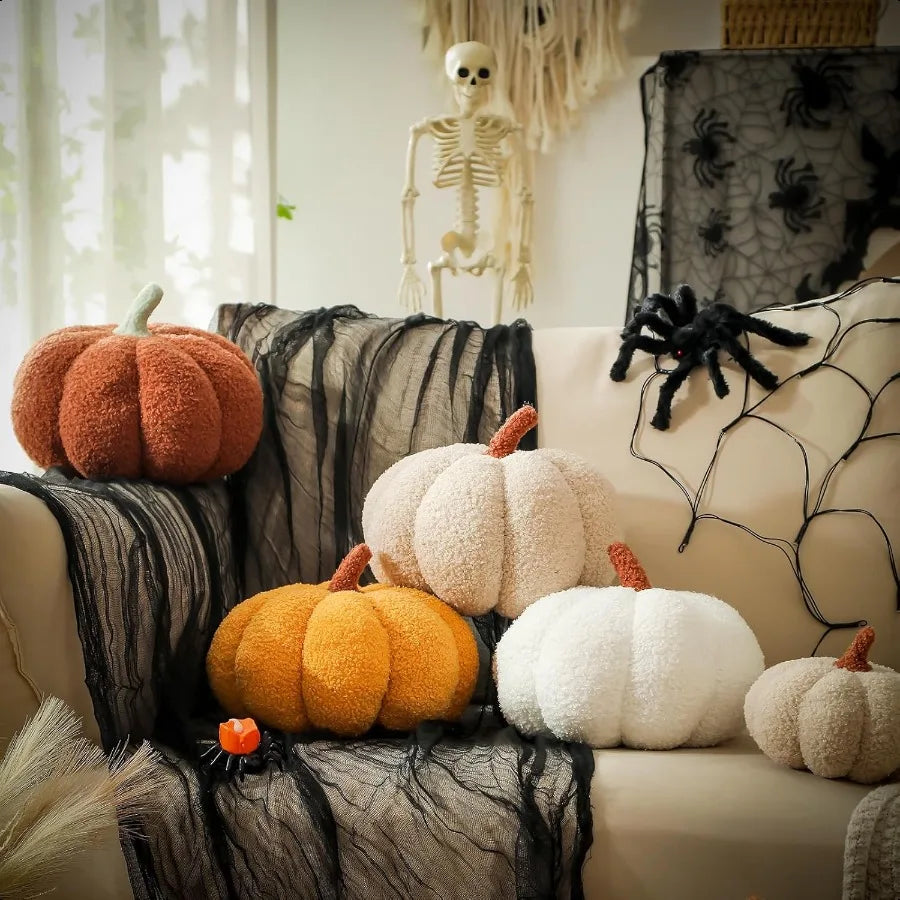 Pumpkin Pillows Halloween Pumpkin Throw Pillows White Shaped Pillow for Fall Room Decor Gifts Teddy Fleece Cute 6x12 Inches Hal