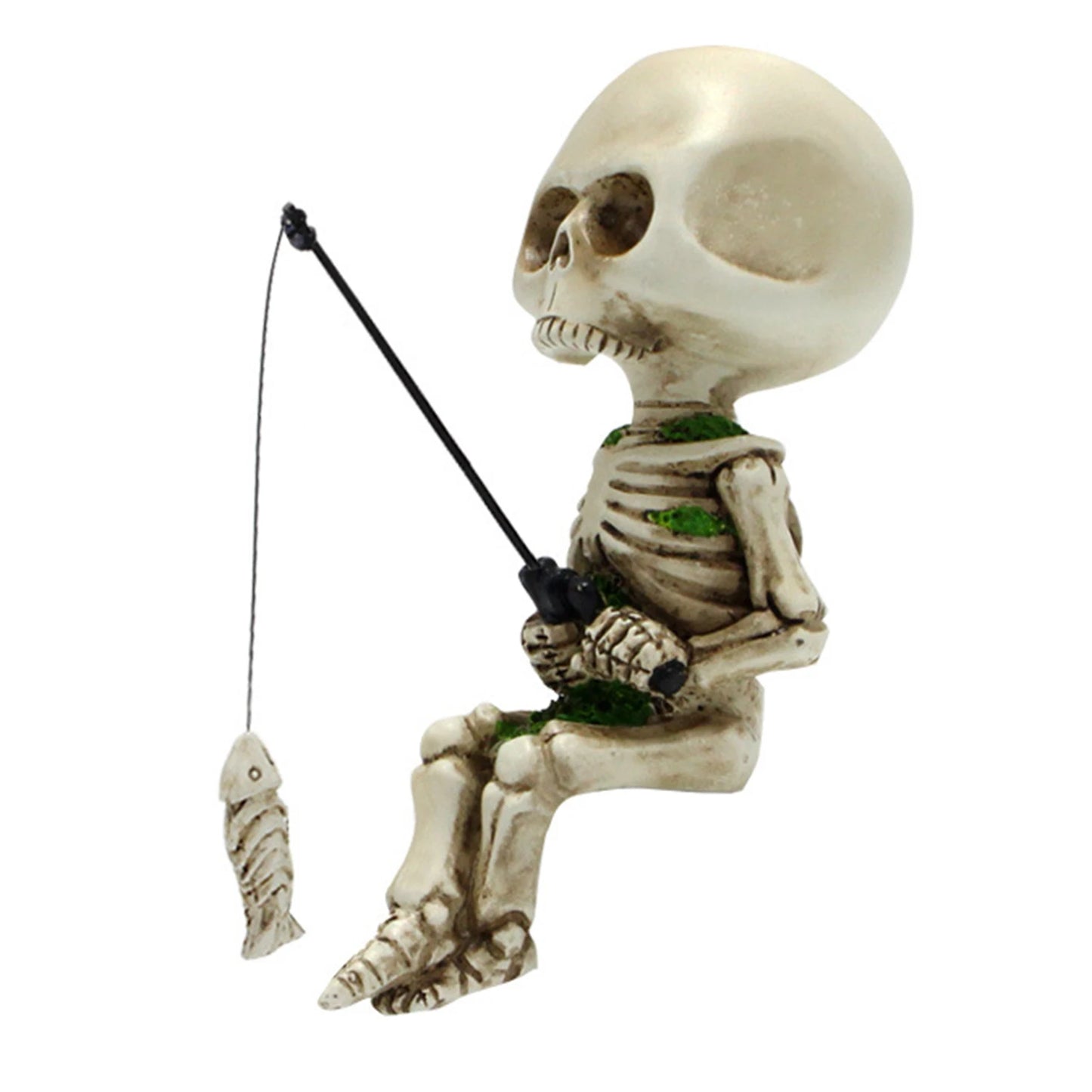 Halloween Skeleton Fishing Figurine Resin Crafts for Home Garden Decor Ghost Festival Indoor Outdoor Ornament