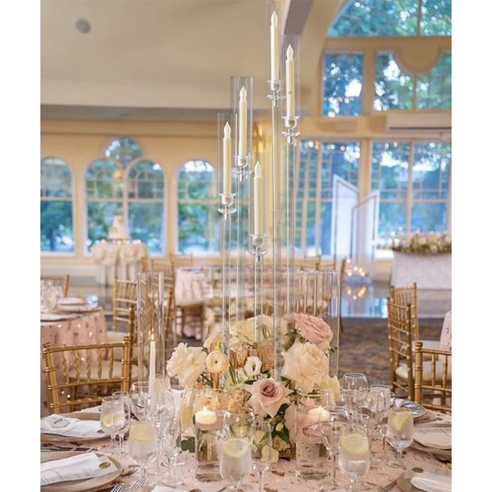 10PCS Acrylic 5 Arm Candelabra Clear Floor Candelabra for Wedding Candlestick Holder for Table Centerpiece Ceremony Party Home