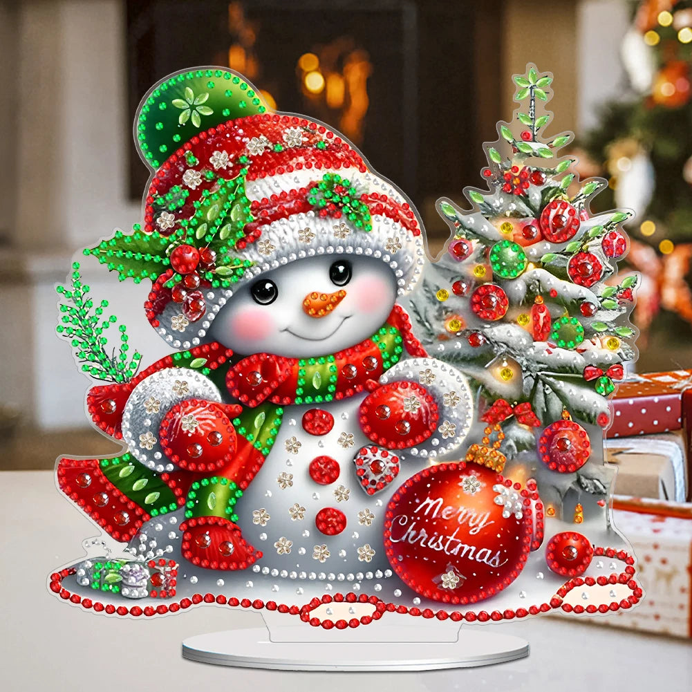 Christmas Snowman Diamond Painting Tabletop Ornaments Kit 5D DIY Diamond Art Tabletop Decorations for Home Office Desktop Decor