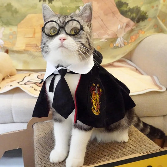 3PCS Halloween Dog Costume Cat Wizard Cape Glasses and Necktie Set Halloween Puppy Outfit Pet Academy Magician Cosplay Apparel