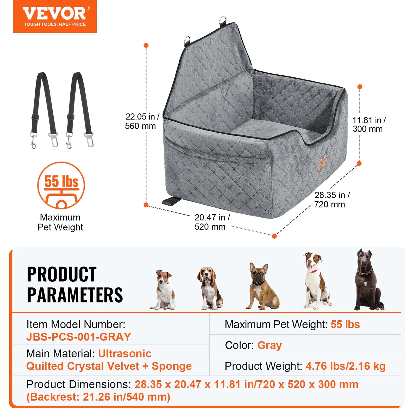 SucceBuy Dog Car Seat Dog Booster Seat for Car with A Storage Pocket Sponge Filling Car Bed for Medium Large Dog up to 55 lbs