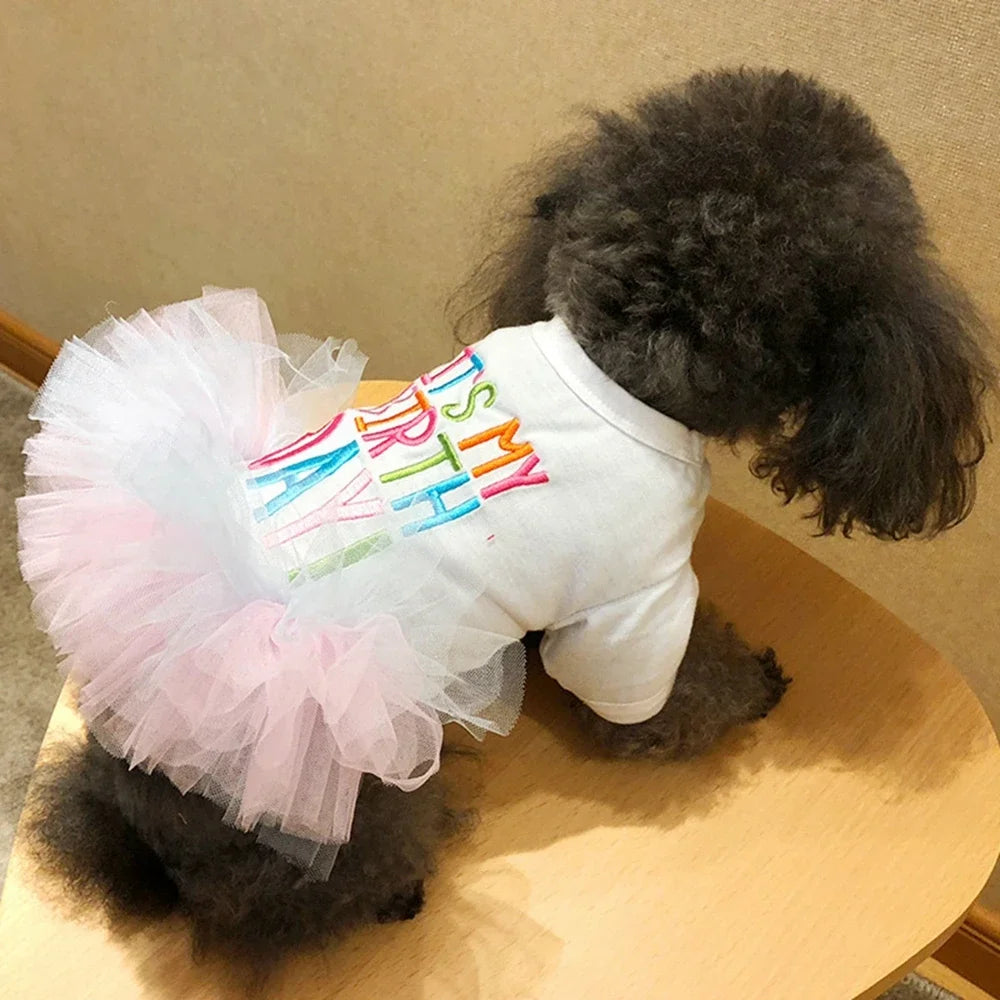 Princess Birthday Dog Dress It's My Birthday Princess Skirt Tutu Dress for Small Medium Dogs Puppy Birthday Girl Cat Pet Outfit