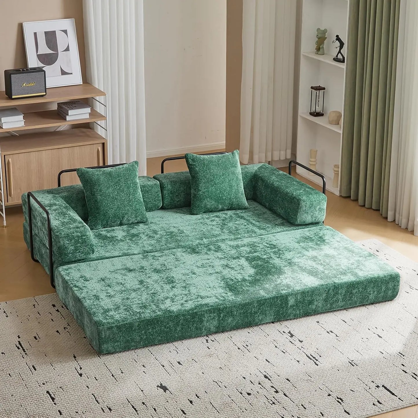 Convertible Sleeper Sofa Bed, Compression Folding Sofa with Pillow, No Assembly Required, Shape Frame, Floor Sofas Lounge Couch