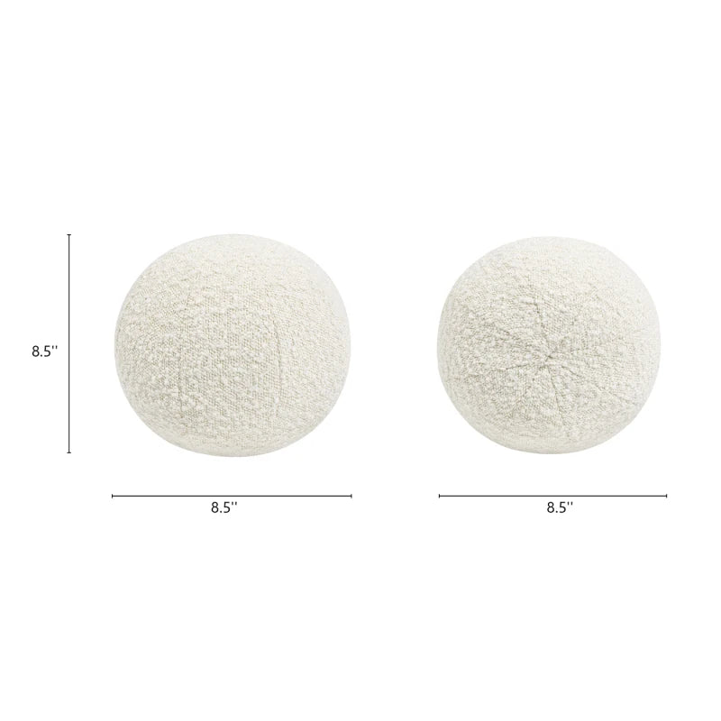 Luna 12 Round Sphere Accent Ball Throw Pillow, Ivory White Boucle