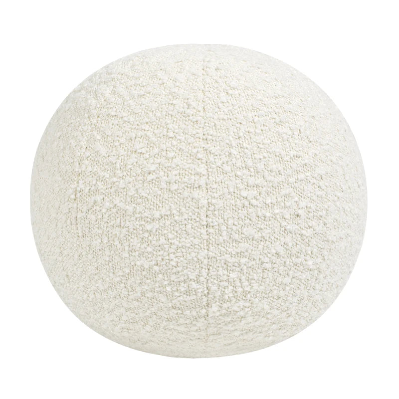 Luna 12 Round Sphere Accent Ball Throw Pillow, Ivory White Boucle