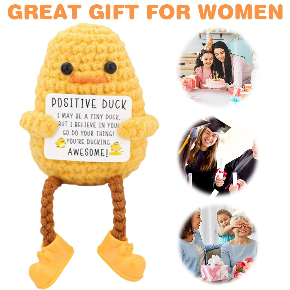 Cute Handwoven Positive Energy Duck Ornaments Handmade Crochet Support Emotional Pickles Cucumber Home Room Decor Birthday Gift