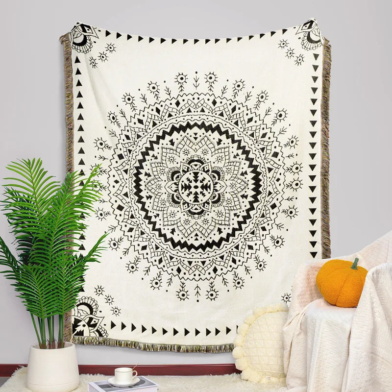 Cotton Knitted Sofa Blanket Geometric Hanging Tapestry Turkish Blanket Camping Beach Rug Living Room Carpet Bedspread deken