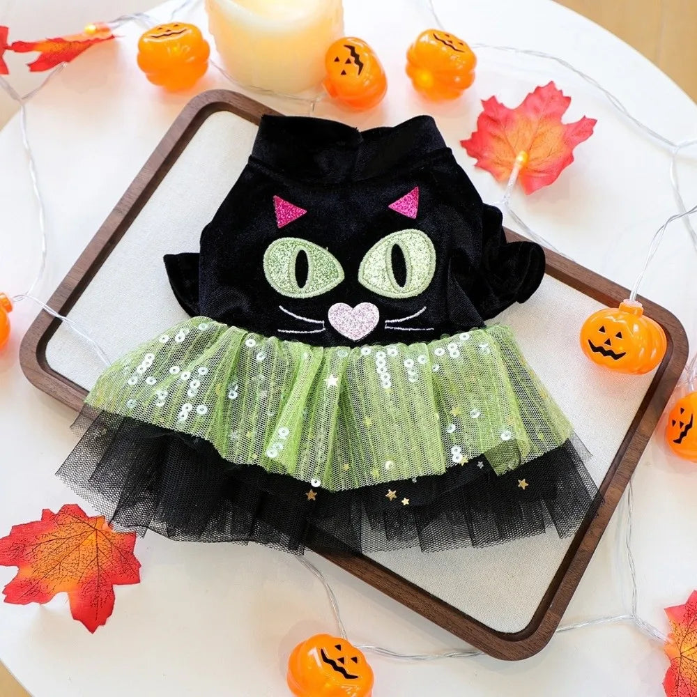 Puppy Costumes Two Legged Dog Halloween Dress Soft Comfortable Dog Pullover Black Dog Lace Skirt Cosplay Party