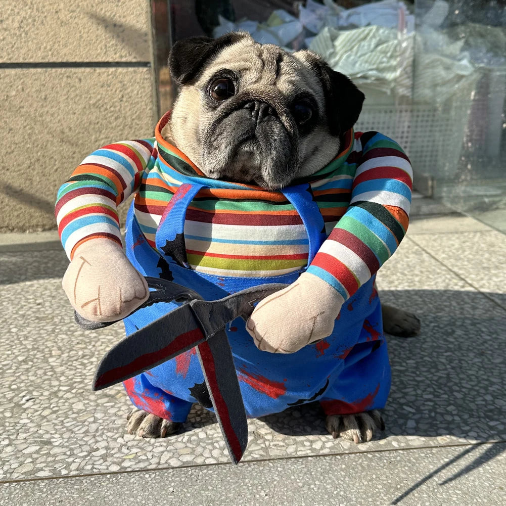 Fashion Halloween Small Dog Horror Movie Clothes Sweatshirt Set Cosplay Chucky Pet Party Costume Comical Outfits Halloween Dress