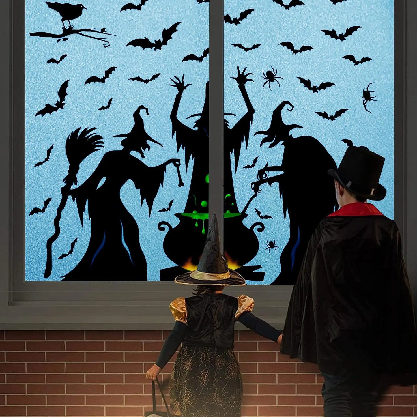 Halloween Window Clings - Witch, Bats, Spider & Cat Design, Window Stickers for Halloween Party Decor, House Decals