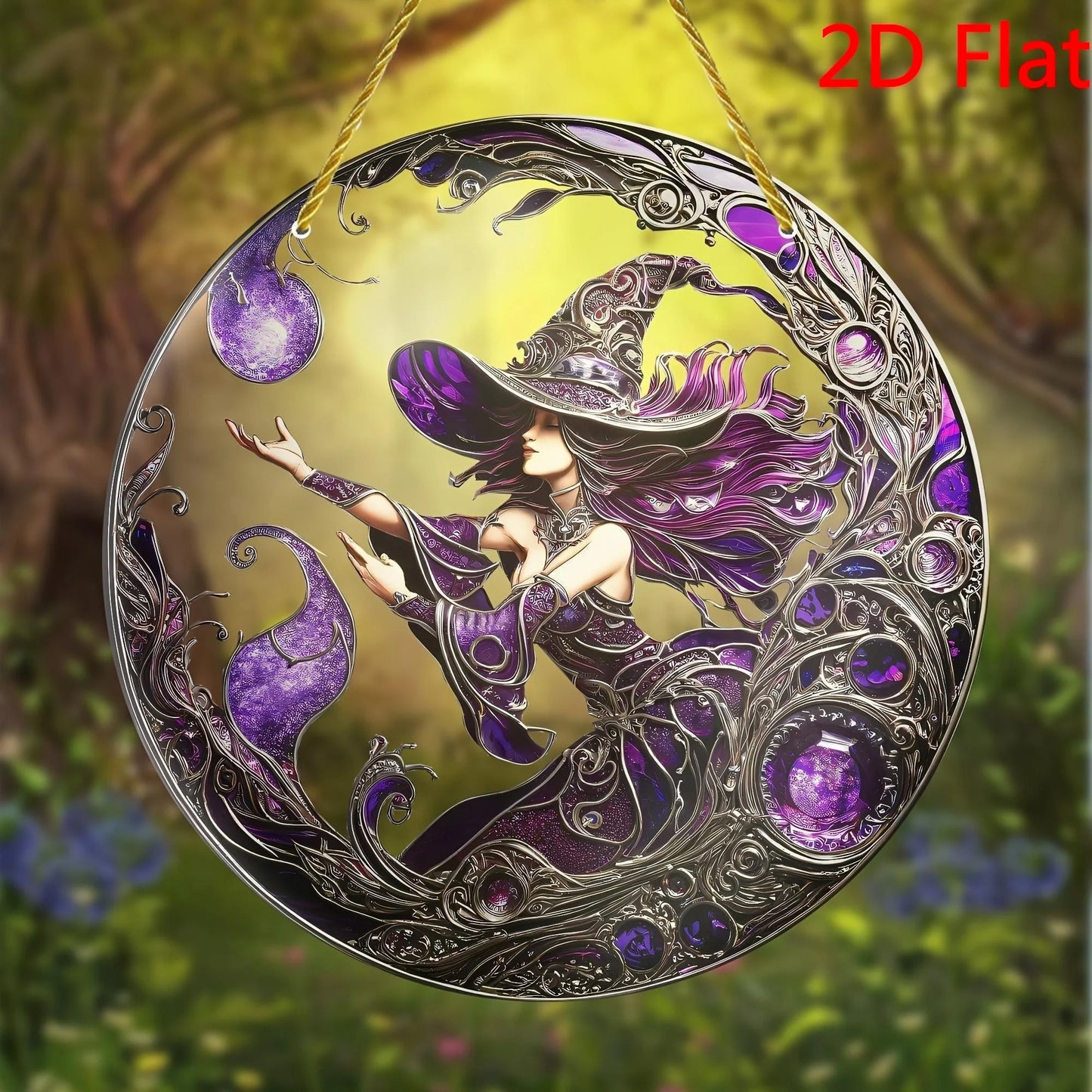 Magic Witch Window Decor - Pre-Drilled 2D Acrylic Hanger for Home/Sisterstion Spooky Ornaments Stickers