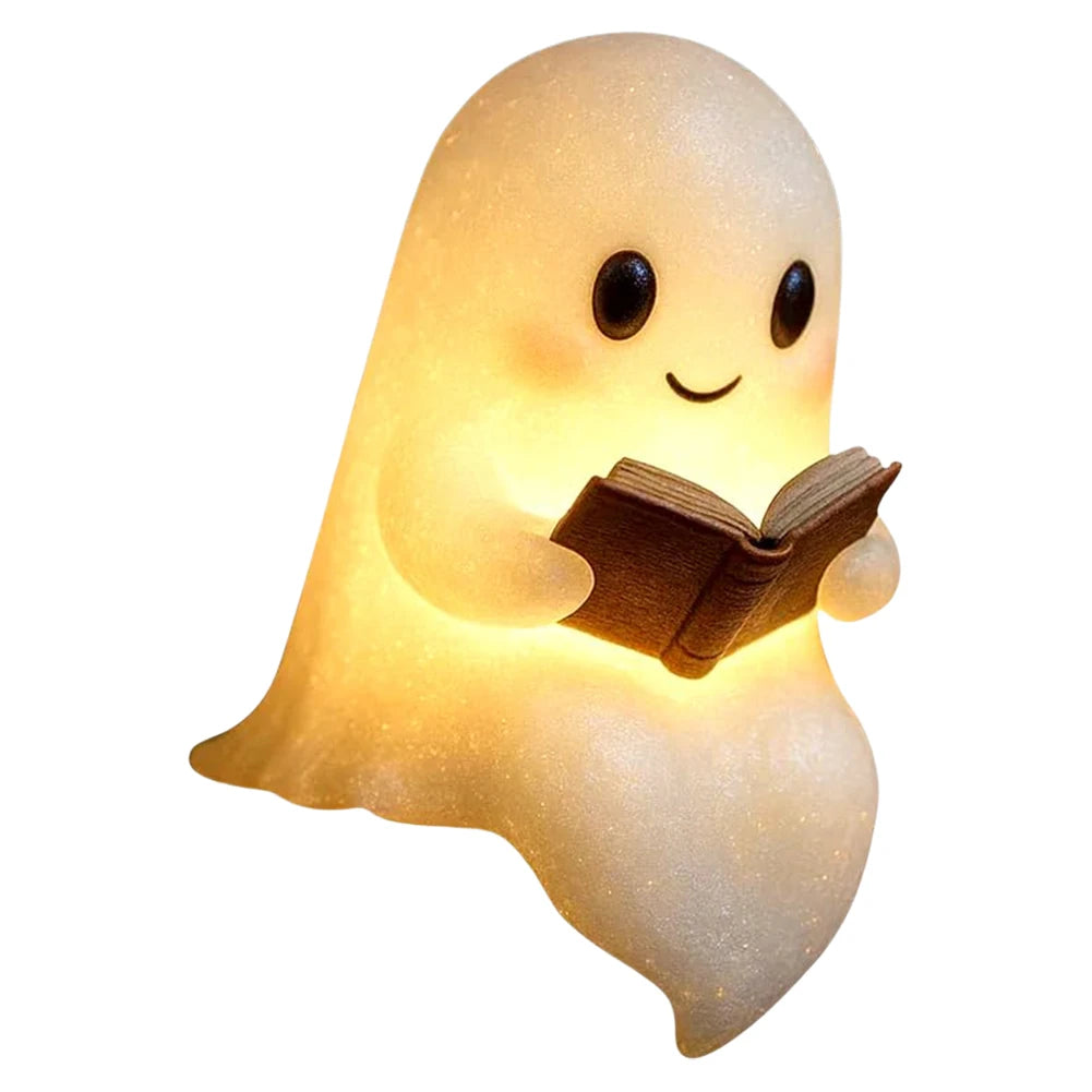 Cute Ghost Reading Lamp LED Sitting Ghost Reading A Book Night Light For Halloween Bathroom Bedside Decor Призрак Ночного Света